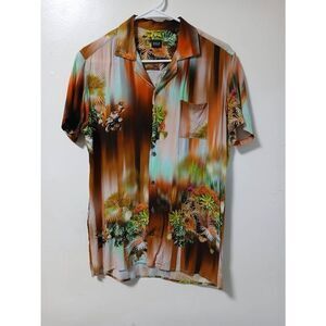 David naman mens small flower garden art wear rust lightweight viscose shirt